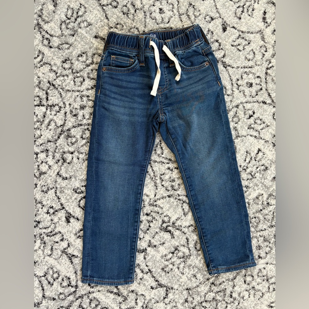 GAP Boys Dark Blue Pull-On Straight Jeans with White Drawstring - XS